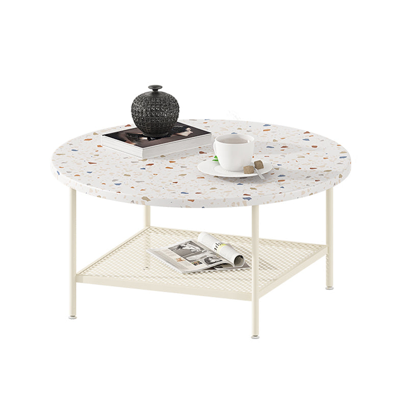 17"H Contemporary Coffee Table White Coffee Cocktail Table with Storage