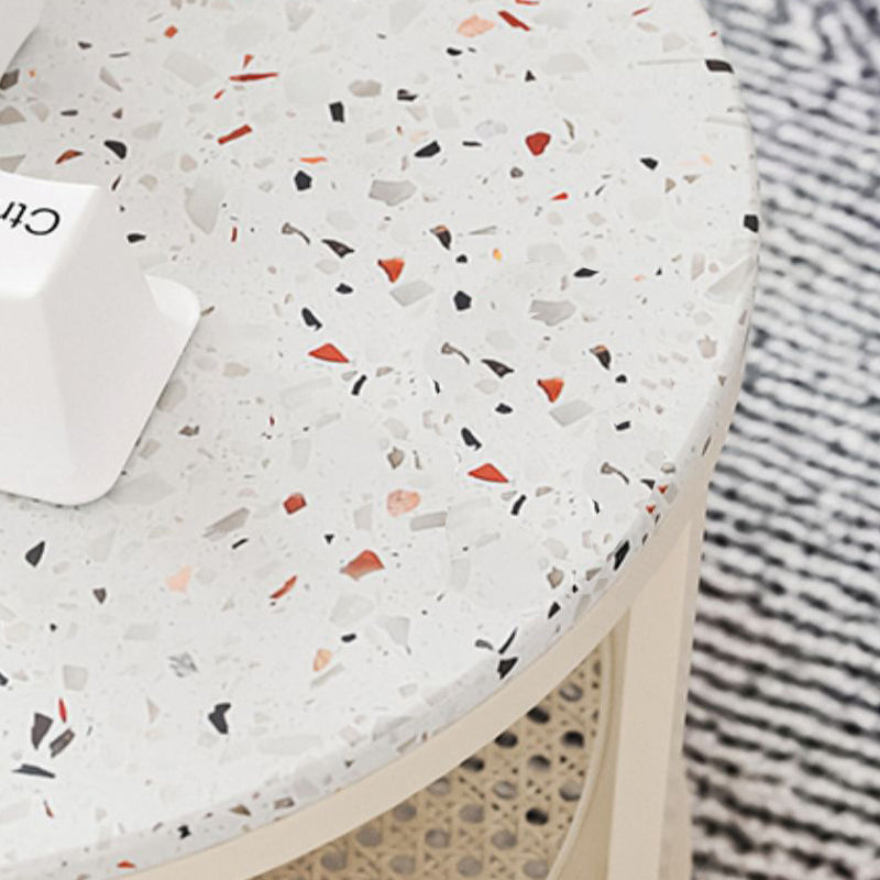 Contemporary Coffee Table White Round Slate Coffee Cocktail Table