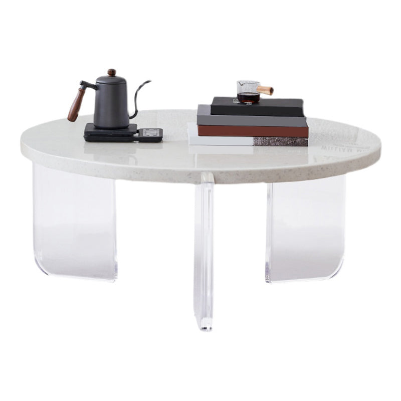 White Round Single Coffee Table Slate Cocktail Table with 3 Legs