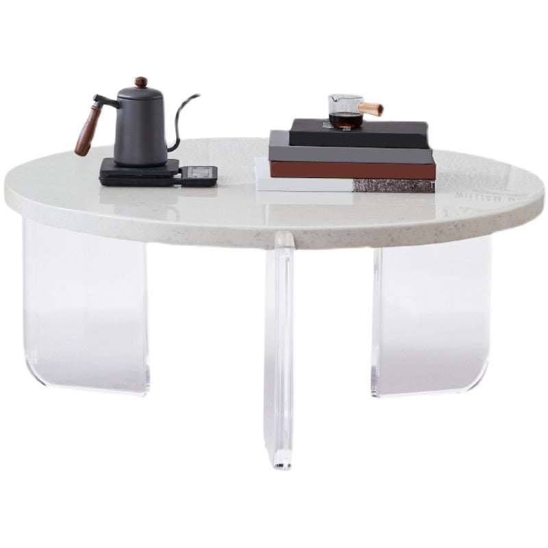 White Round Single Coffee Table Slate Cocktail Table with 3 Legs