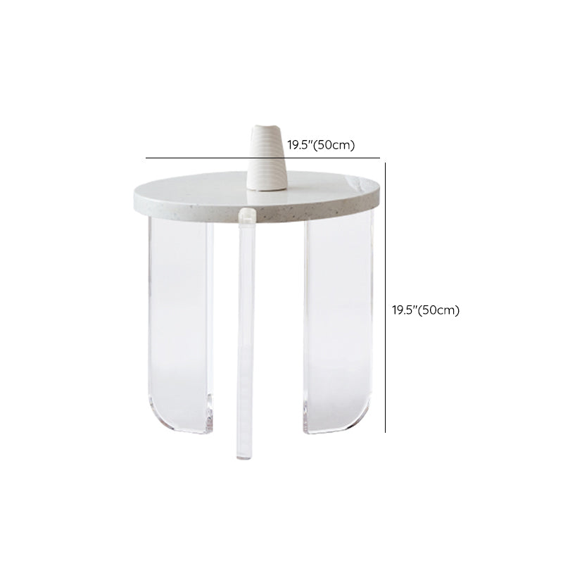 White Round Single Coffee Table Slate Cocktail Table with 3 Legs