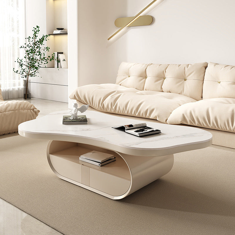 Pedestal Modern Slate Cocktail Table Free-Form Single Coffee Table with Shelf