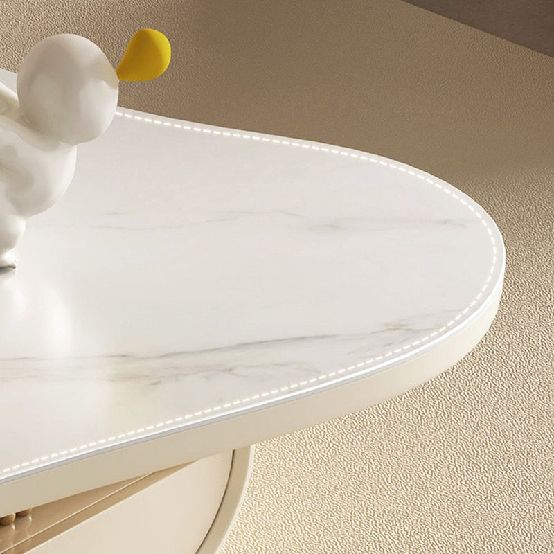 Pedestal Modern Slate Cocktail Table Free-Form Single Coffee Table with Shelf