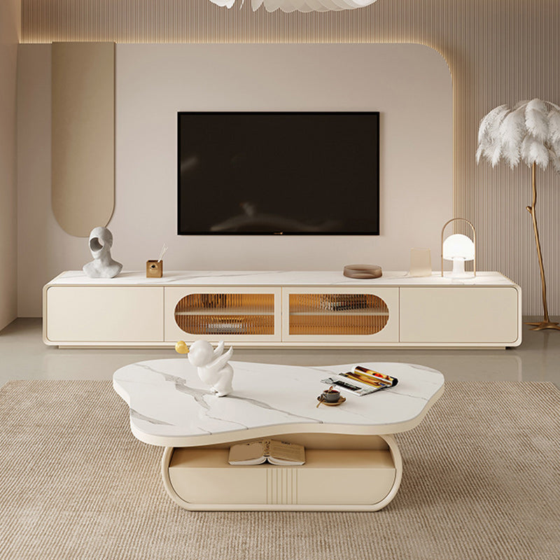 Pedestal Modern Slate Cocktail Table Free-Form Single Coffee Table with Shelf