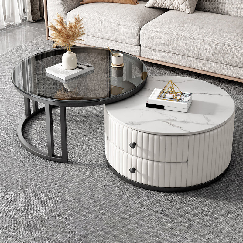 Round Nesting Coffee Table Set Frame Coffee Table Set with 2 Drawers