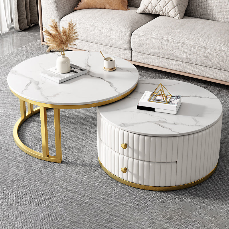 Round Nesting Coffee Table Set Frame Coffee Table Set with 2 Drawers