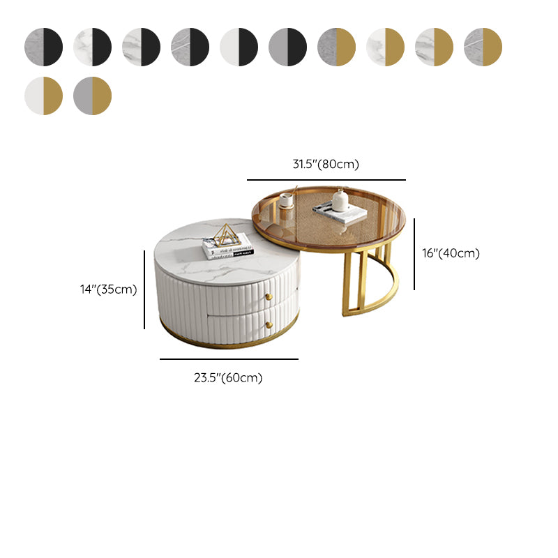 Round Nesting Coffee Table Set Frame Coffee Table Set with 2 Drawers