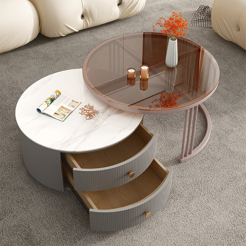 Metal Anb Glass Coffee Table Set Round Nesting Coffee Table Set with 2 Drawers