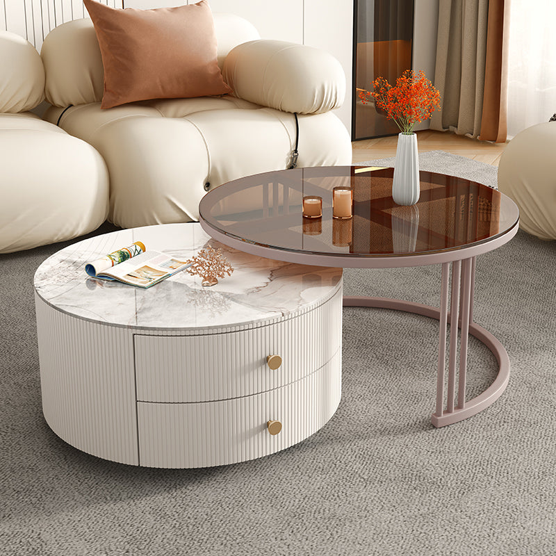 Metal Anb Glass Coffee Table Set Round Nesting Coffee Table Set with 2 Drawers