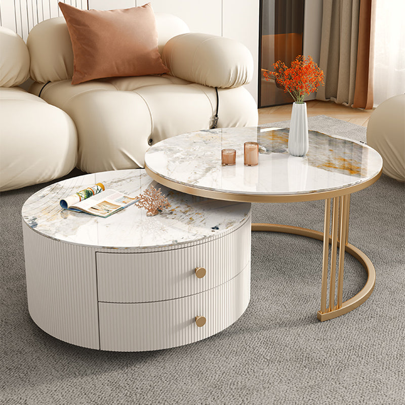 Round Frame Glam Coffee Table Set Slate Nesting Coffee Table Set