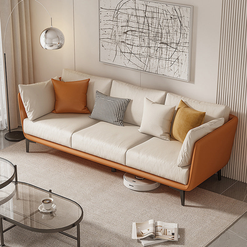 Scandinavian Loose Back Seating Pillow Top Arm Beige Sofa for Apartment