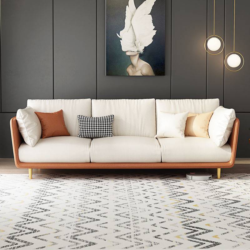 Scandinavian Loose Back Seating Pillow Top Arm Beige Sofa for Apartment