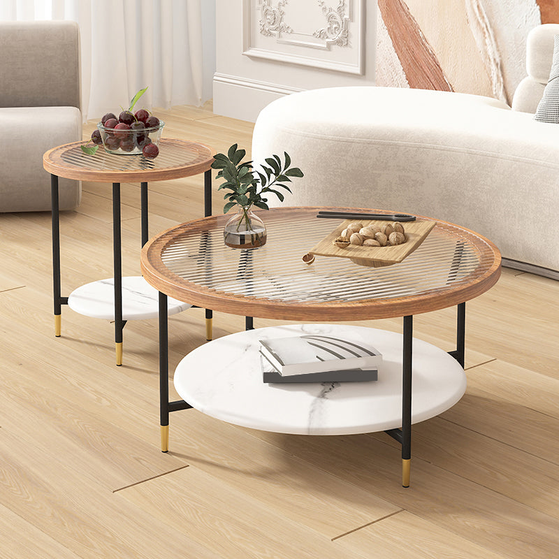 Round Coffee Table Glass Nesting Coffee Table Set with Shelf