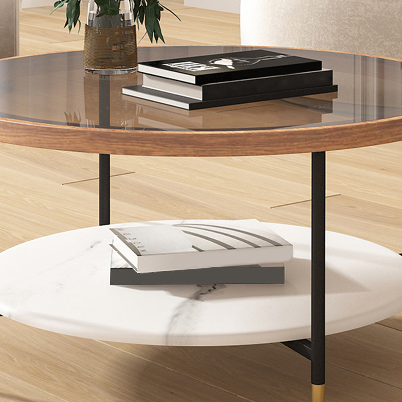Round Coffee Table Glass Nesting Coffee Table Set with Shelf