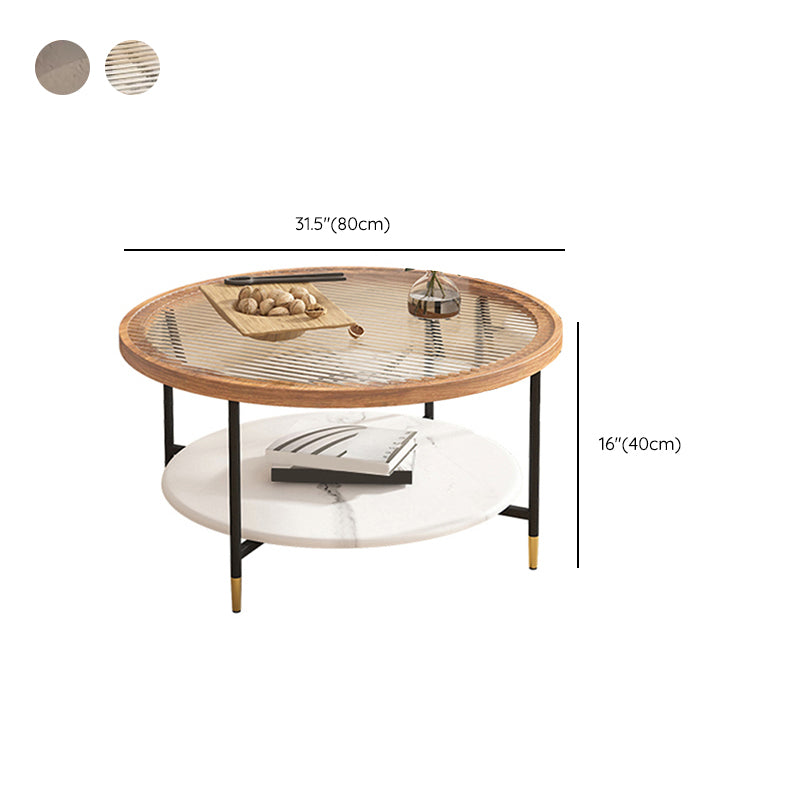 Round Coffee Table Glass Nesting Coffee Table Set with Shelf