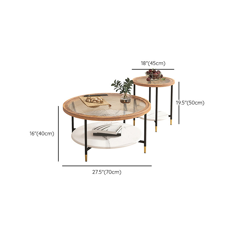 Round Coffee Table Glass Nesting Coffee Table Set with Shelf