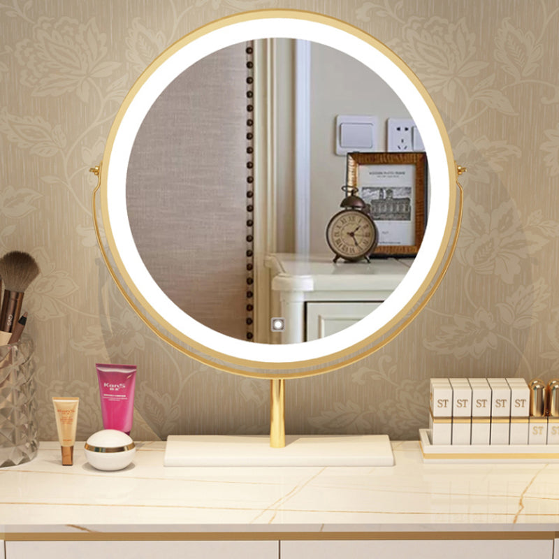 Luxurious Leather Vanity Set Metal and Wood Make-up Vanity with Mirror & Padded Stool