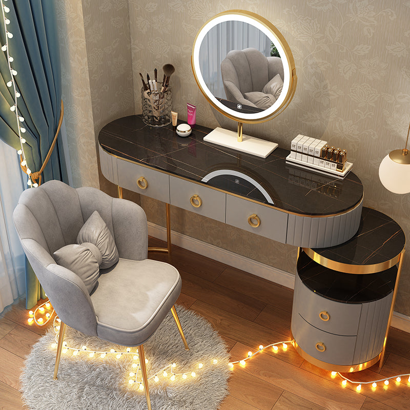 Luxurious Leather Vanity Set Metal and Wood Make-up Vanity with Mirror & Padded Stool