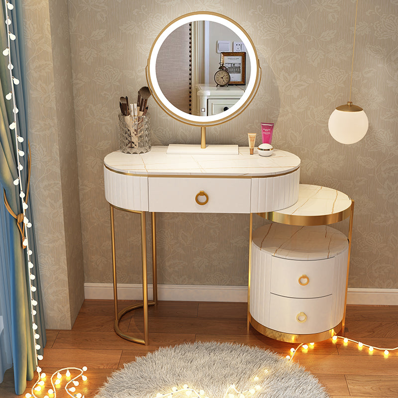 Luxurious Leather Vanity Set Metal and Wood Make-up Vanity with Mirror & Padded Stool