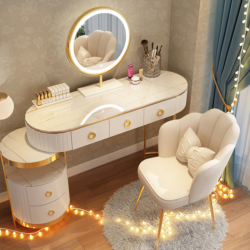 Luxurious Leather Vanity Set Metal and Wood Make-up Vanity with Mirror & Padded Stool