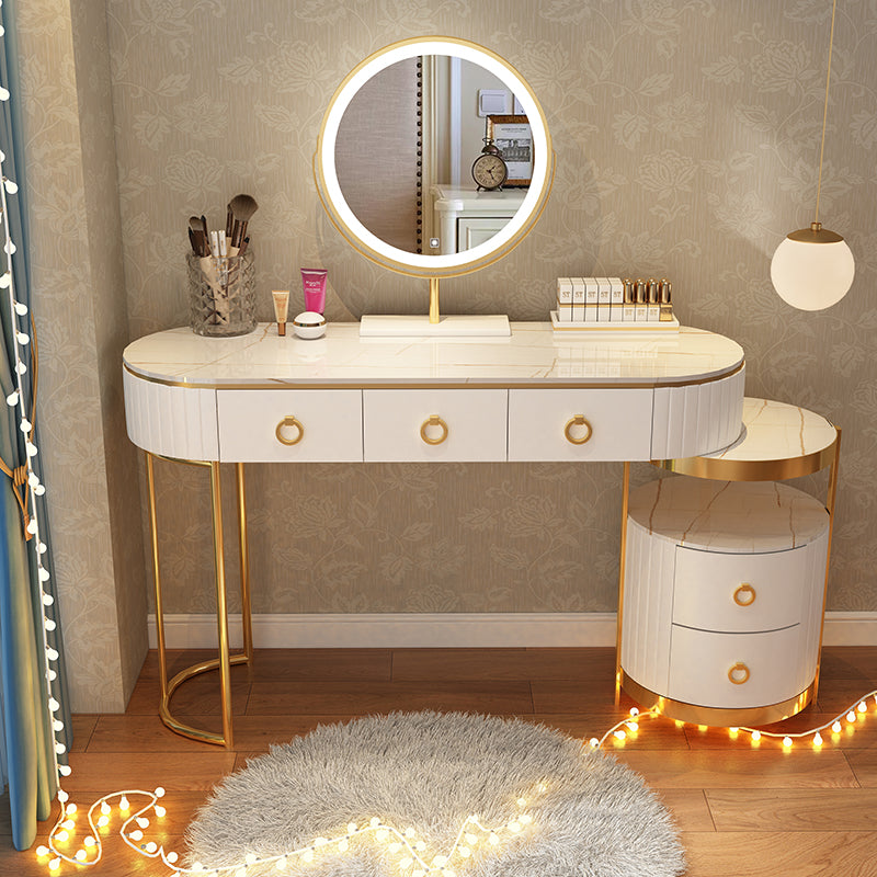 Luxurious Leather Vanity Set Metal and Wood Make-up Vanity with Mirror & Padded Stool