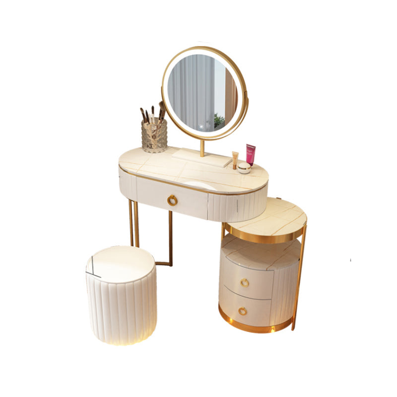 Luxurious Leather Vanity Set Metal and Wood Make-up Vanity with Mirror & Padded Stool