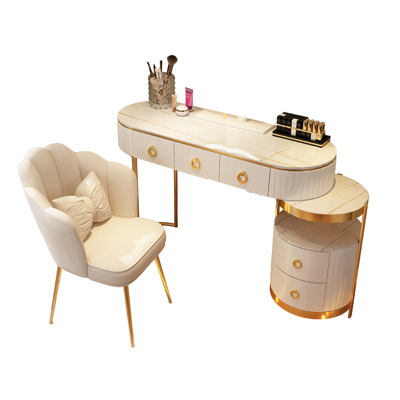 Luxurious Leather Vanity Set Metal and Wood Make-up Vanity with Mirror & Padded Stool