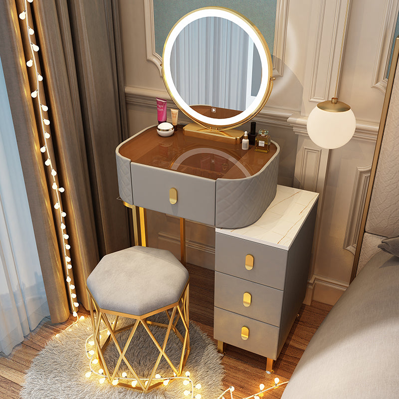 Dimmable Lighted Mirror Dressing Table 4 Drawers & Stool Make-up Vanity