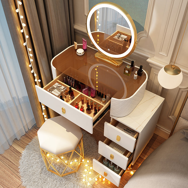 Dimmable Lighted Mirror Dressing Table 4 Drawers & Stool Make-up Vanity