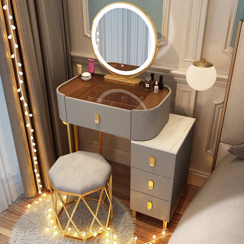 Dimmable Lighted Mirror Dressing Table 4 Drawers & Stool Make-up Vanity