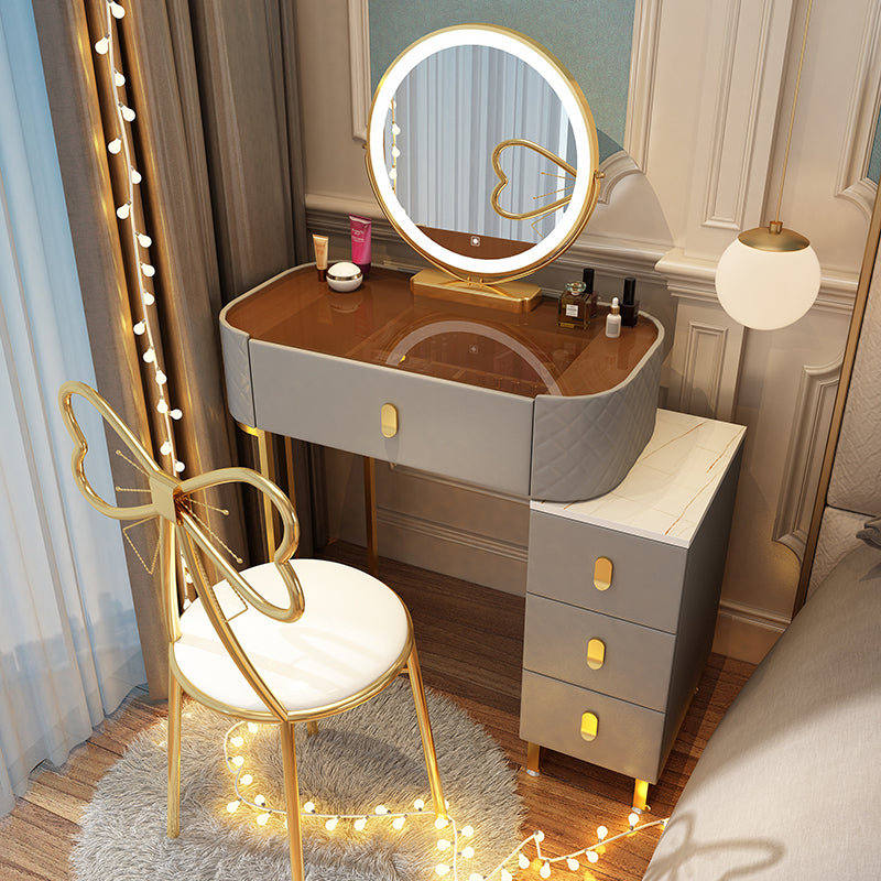 Dimmable Lighted Mirror Dressing Table 4 Drawers & Stool Make-up Vanity