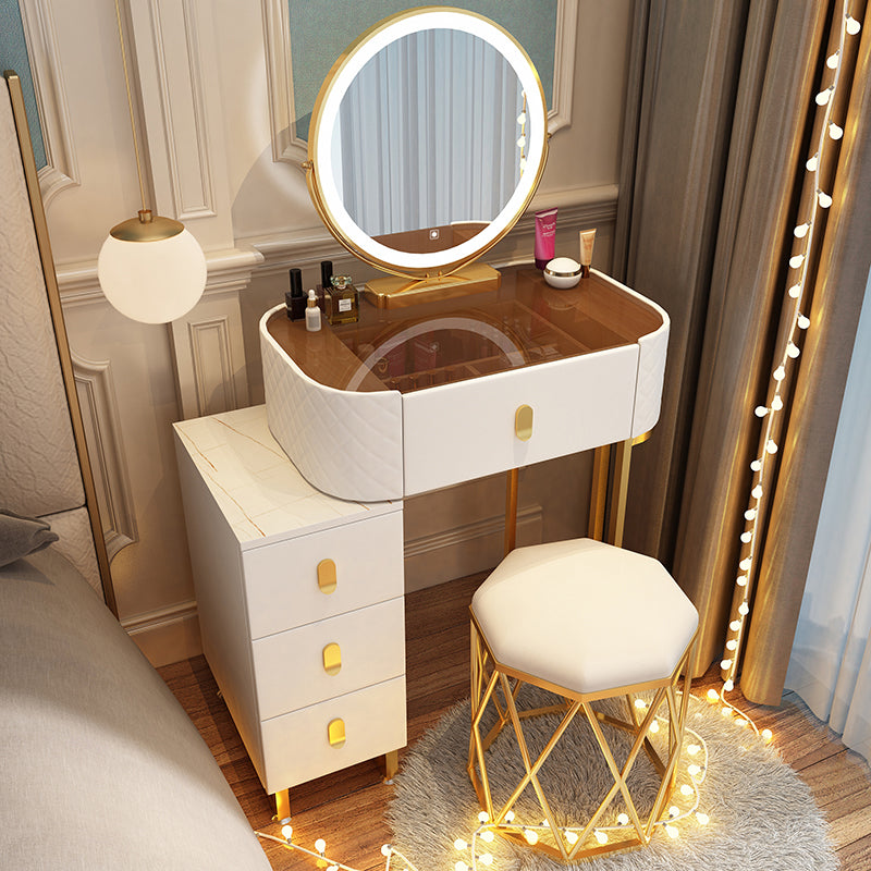 Dimmable Lighted Mirror Dressing Table 4 Drawers & Stool Make-up Vanity