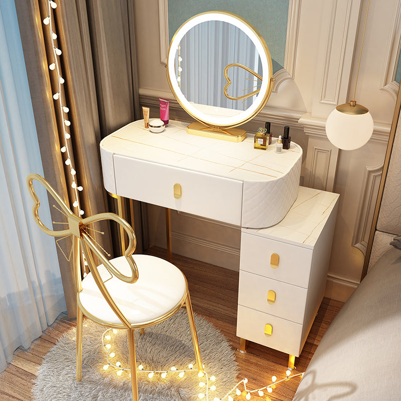 Dimmable Lighted Mirror Dressing Table 4 Drawers & Stool Make-up Vanity