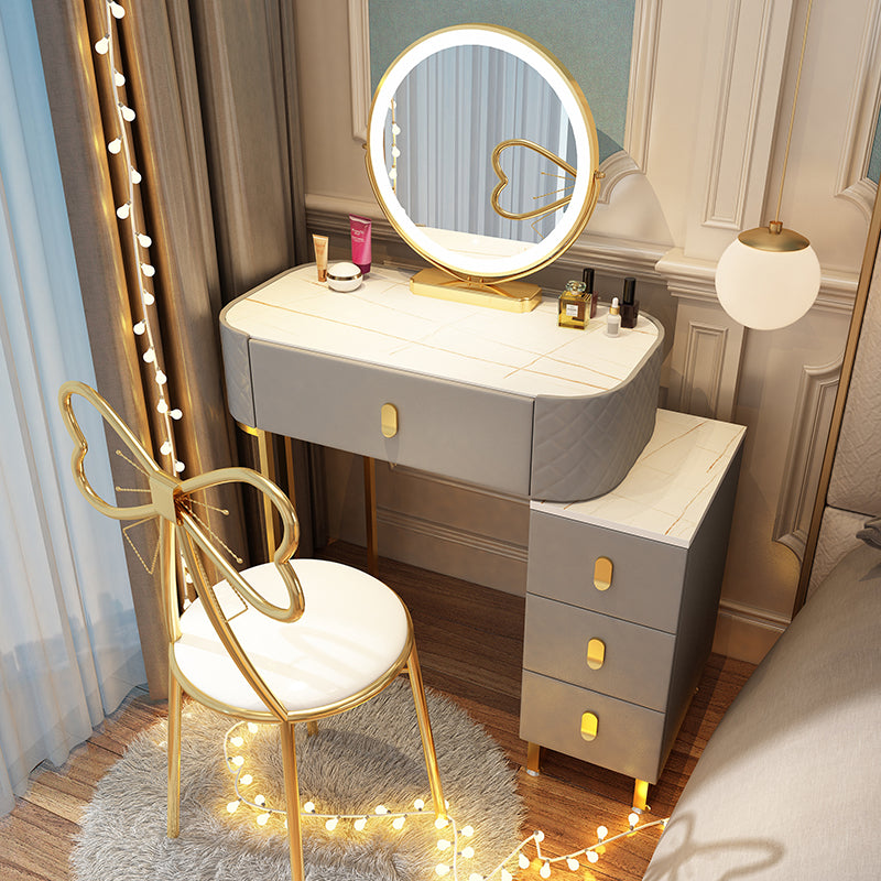 Dimmable Lighted Mirror Dressing Table 4 Drawers & Stool Make-up Vanity
