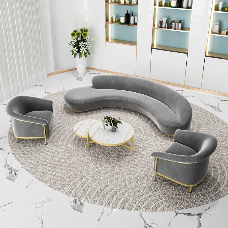 Scandinavian Cushions Tuxedo Arm Curved Living Room Fabric Settee