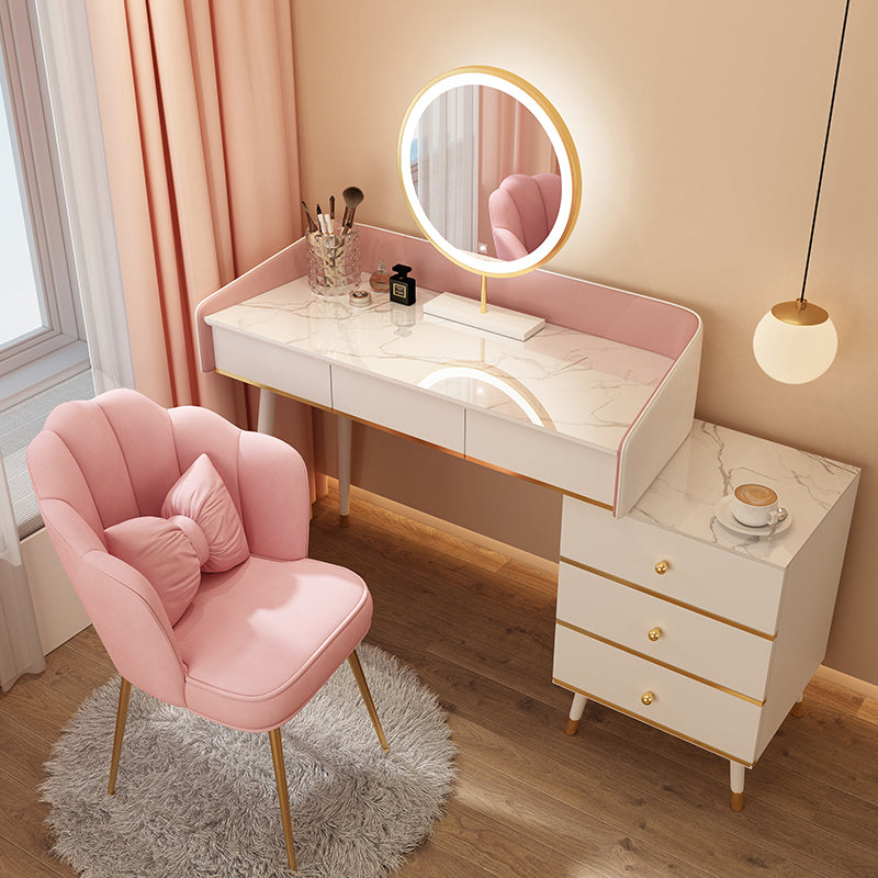 Wood Mirrored Vanity Desk with 5/6 Drawers Luxurious Dressing Table