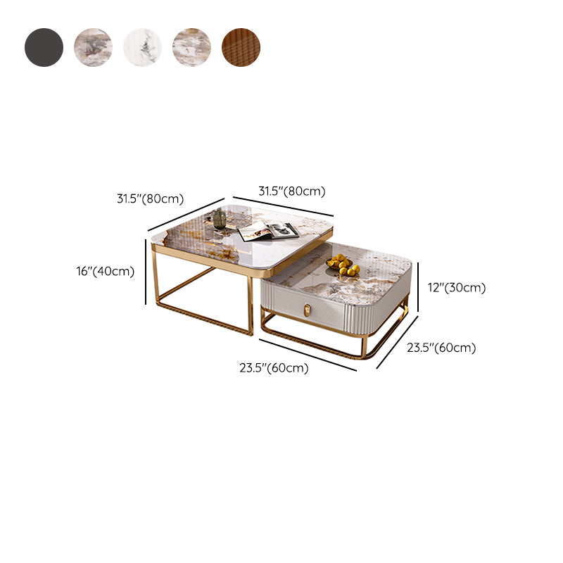 Glam Nesting Coffee Table Set Square Frame Slate Coffee Table