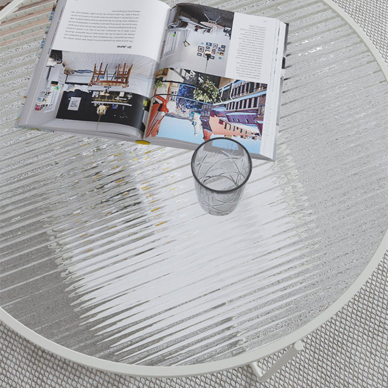 Round Cocktail Table Glass Top Single Coffee Table with Shelf