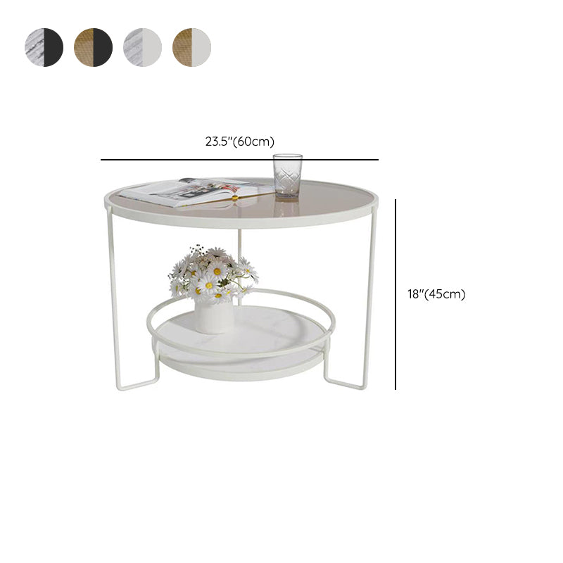 Round Cocktail Table Glass Top Single Coffee Table with Shelf