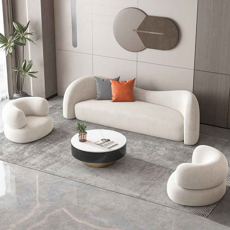 Scandinavian White Cushions Tuxedo Arm Living Room Curved Seating