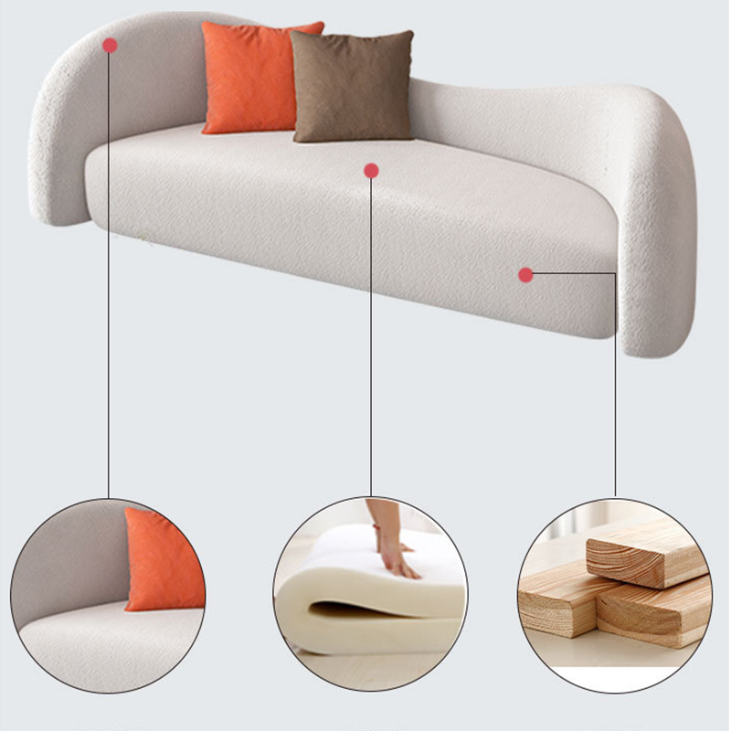 Scandinavian White Cushions Tuxedo Arm Living Room Curved Seating