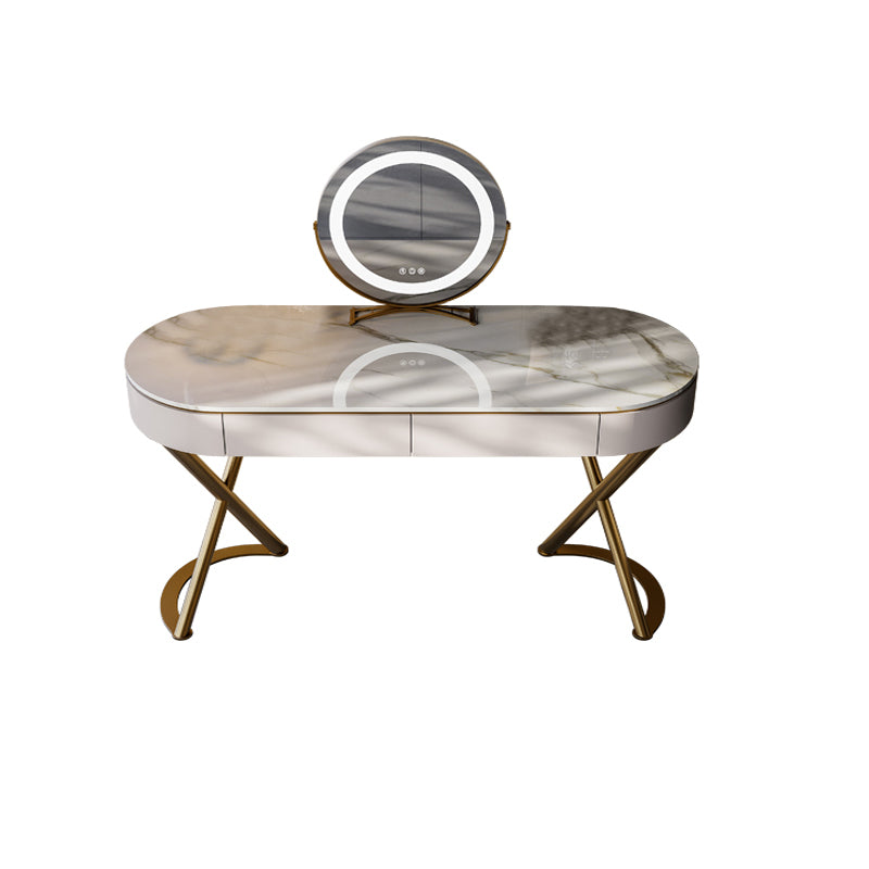Lighted Mirror Vanity Table Set Luxurious Stone Top Dressing Table