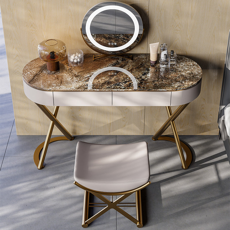 Lighted Mirror Vanity Table Set Luxurious Stone Top Dressing Table