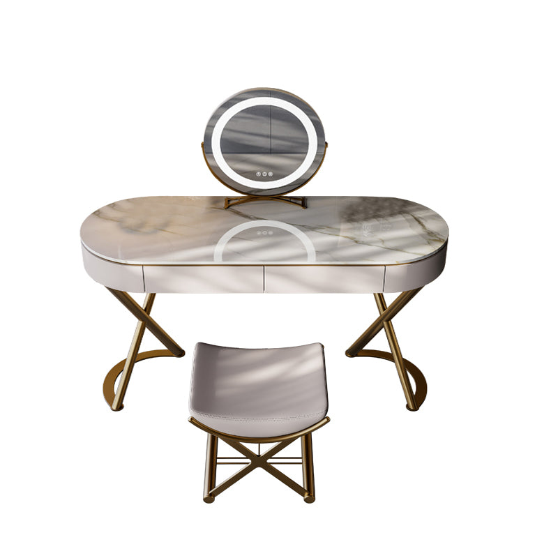 Lighted Mirror Vanity Table Set Luxurious Stone Top Dressing Table