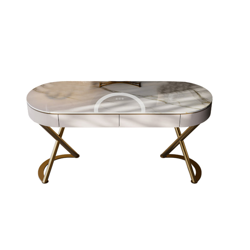 Lighted Mirror Vanity Table Set Luxurious Stone Top Dressing Table