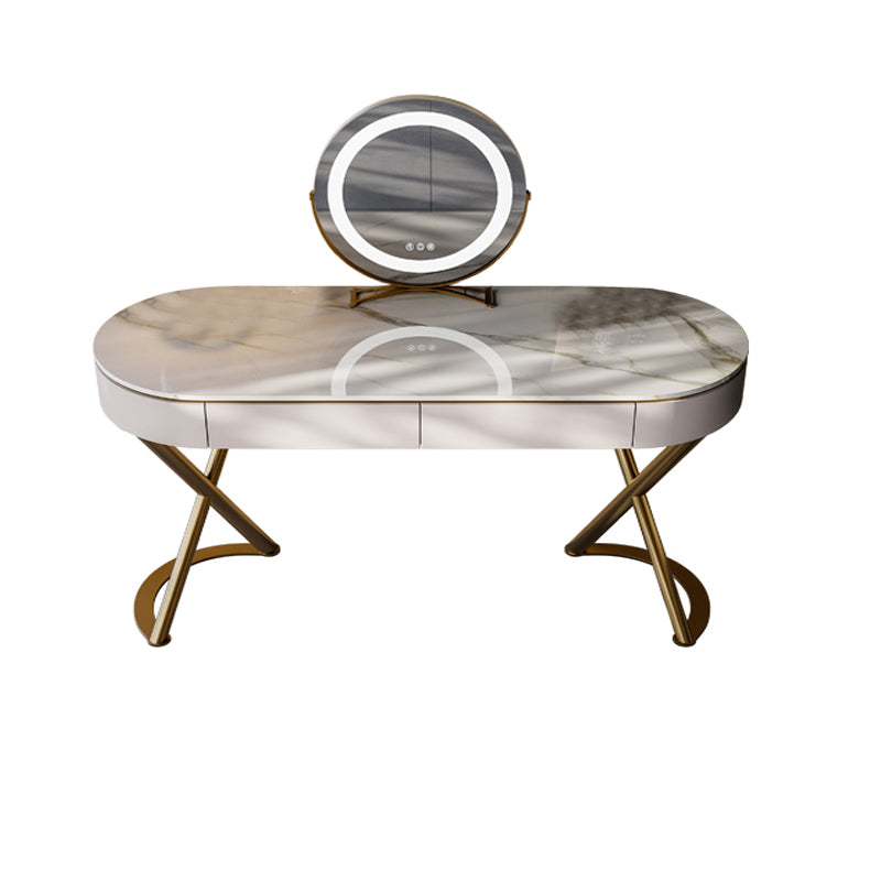 Lighted Mirror Vanity Table Set Luxurious Stone Top Dressing Table