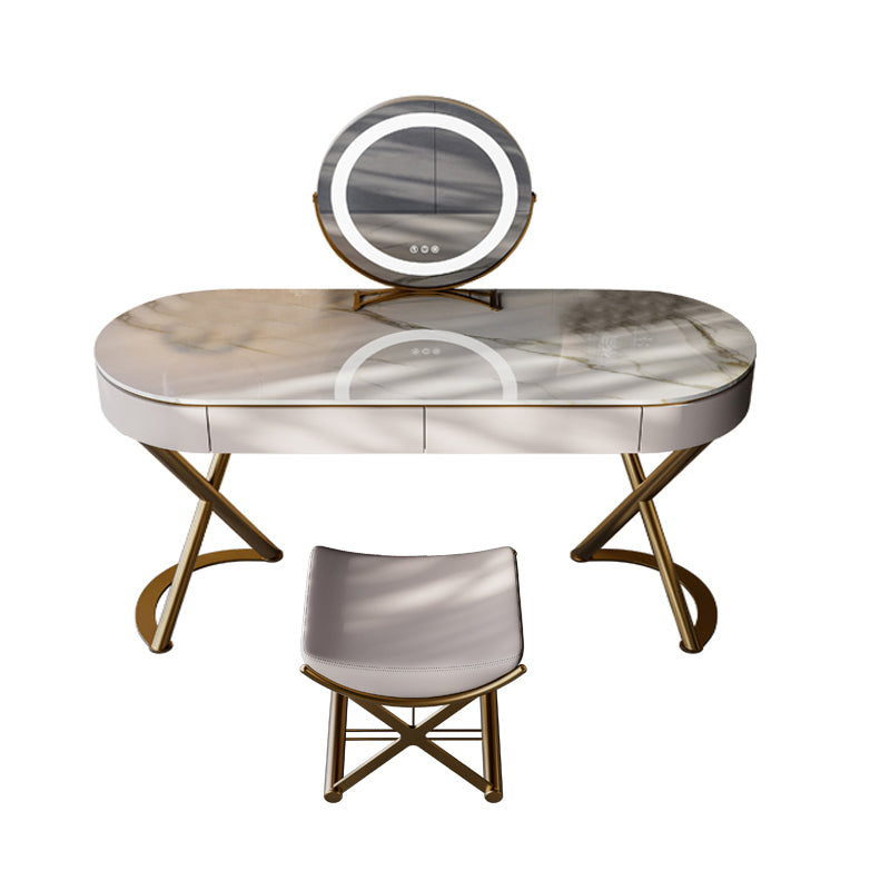 Lighted Mirror Vanity Table Set Luxurious Stone Top Dressing Table