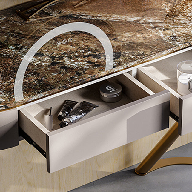 Lighted Mirror Vanity Table Set Luxurious Stone Top Dressing Table