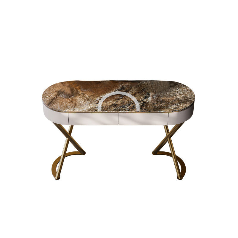 Lighted Mirror Vanity Table Set Luxurious Stone Top Dressing Table