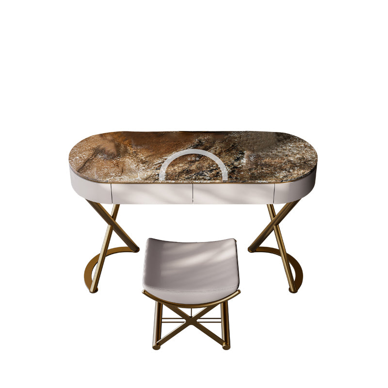Lighted Mirror Vanity Table Set Luxurious Stone Top Dressing Table